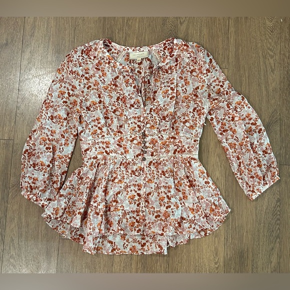 Moulinette Soeurs by Anthropologie Amelie Blouse Silk Blend - Size 2 - Picture 2 of 9